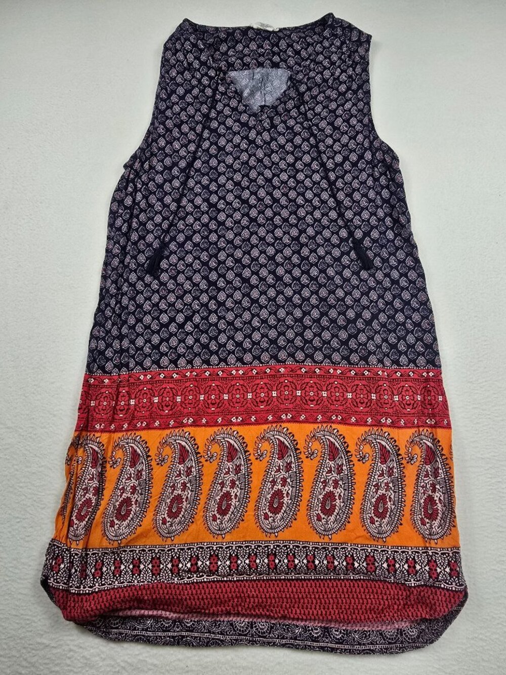 Beach Lunch Lounge L Sleeveless Boho Tunic Dress Paisley Swim Coverup Tassels
